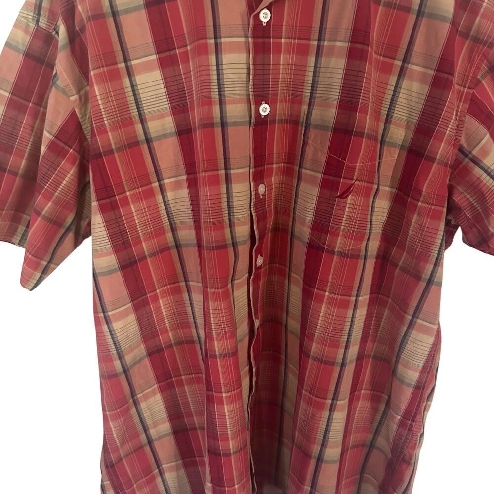 Nautica red and brown plaid short sleeve button up shirt size XL - Picture 4 of 7